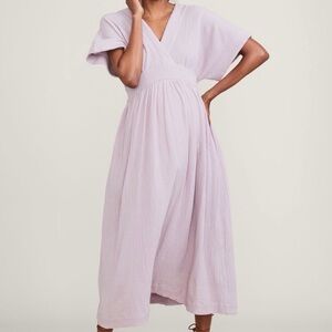 Hatch Maternity Carolina Dress in Iris Purple, Cotton Gauze